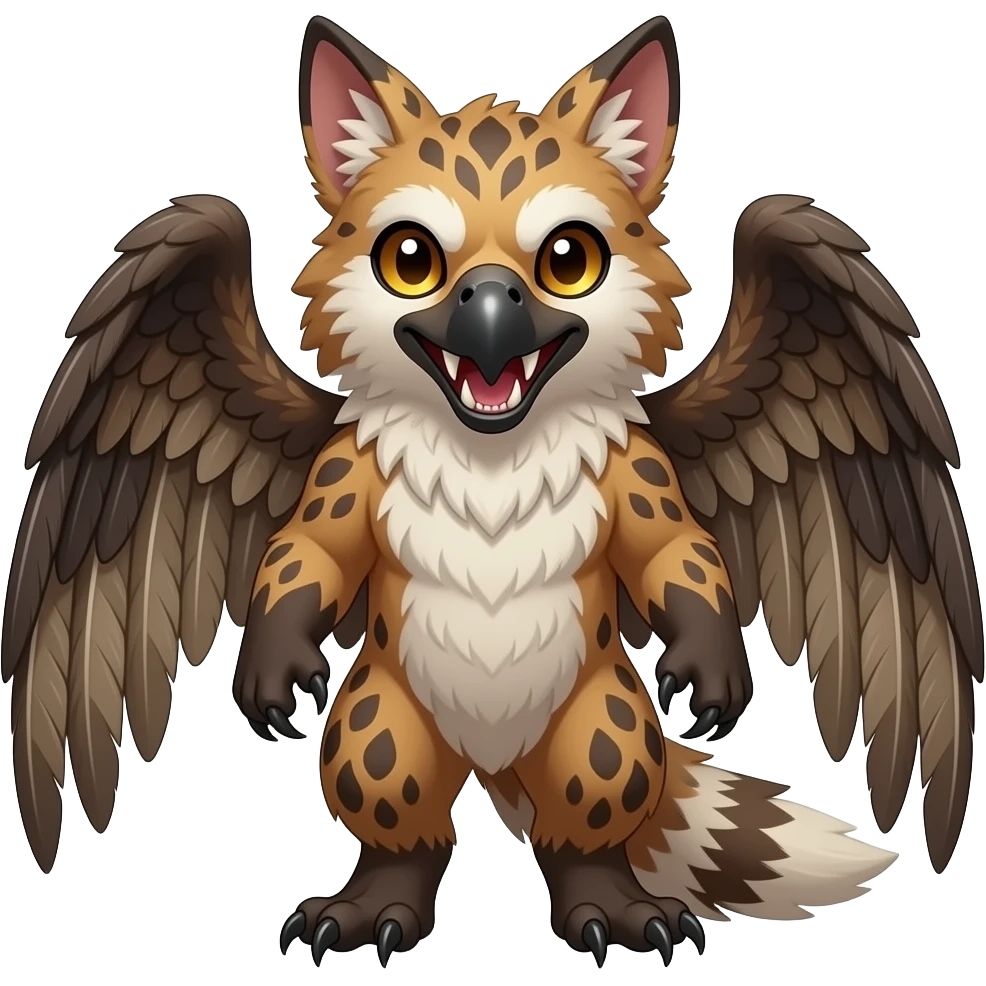 Cute mutant griffin-genet-tanuki-hybrid with sharp long saber teeth emoji
