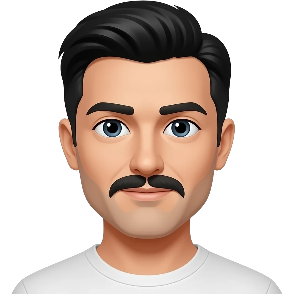 dude with black parted hair and a mustache that looks like a rectangle that starts small closest to the nose and gets bigger toward the lip with white skin emoji