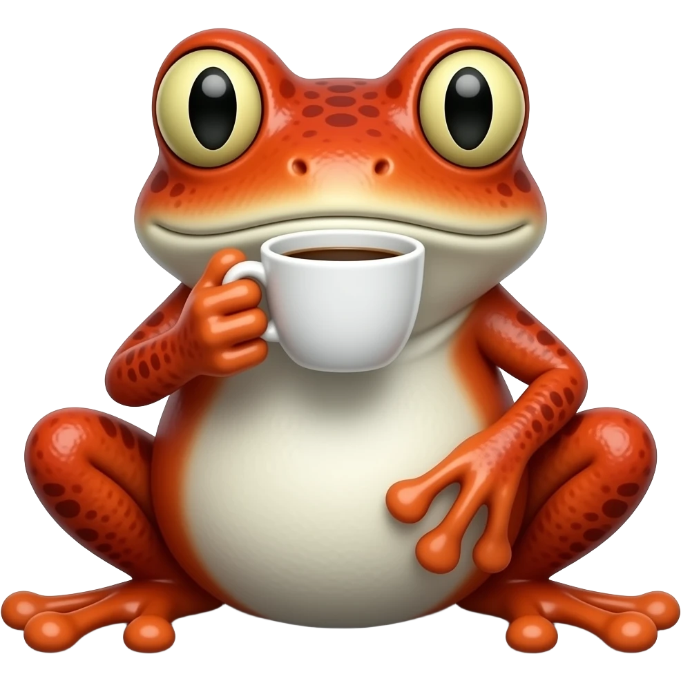 Czerwono biała żabka poje kawe emoji