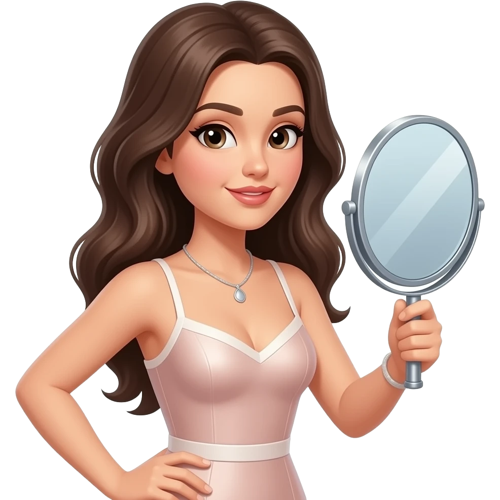 Realisting woman sexy pose model looking a handheld mirror emoji