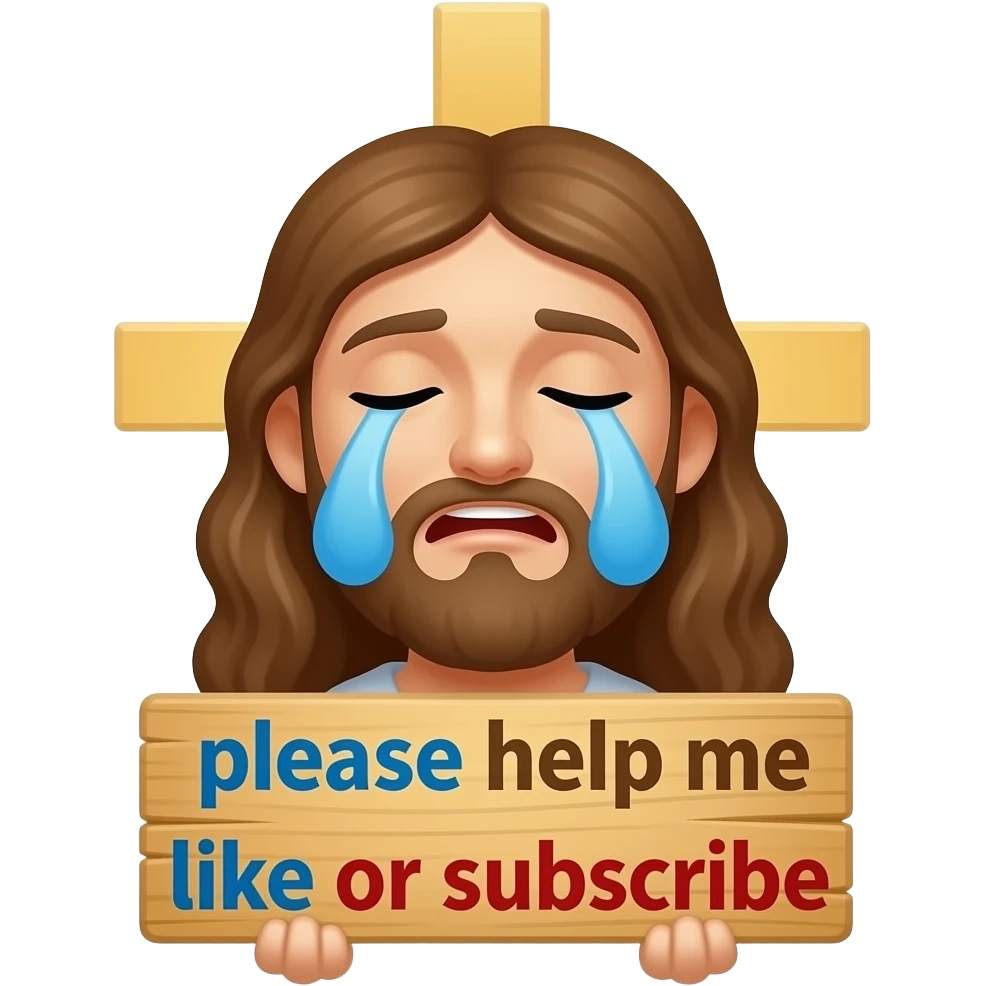 Cry jesus sign "please help me like or subscribe emoji