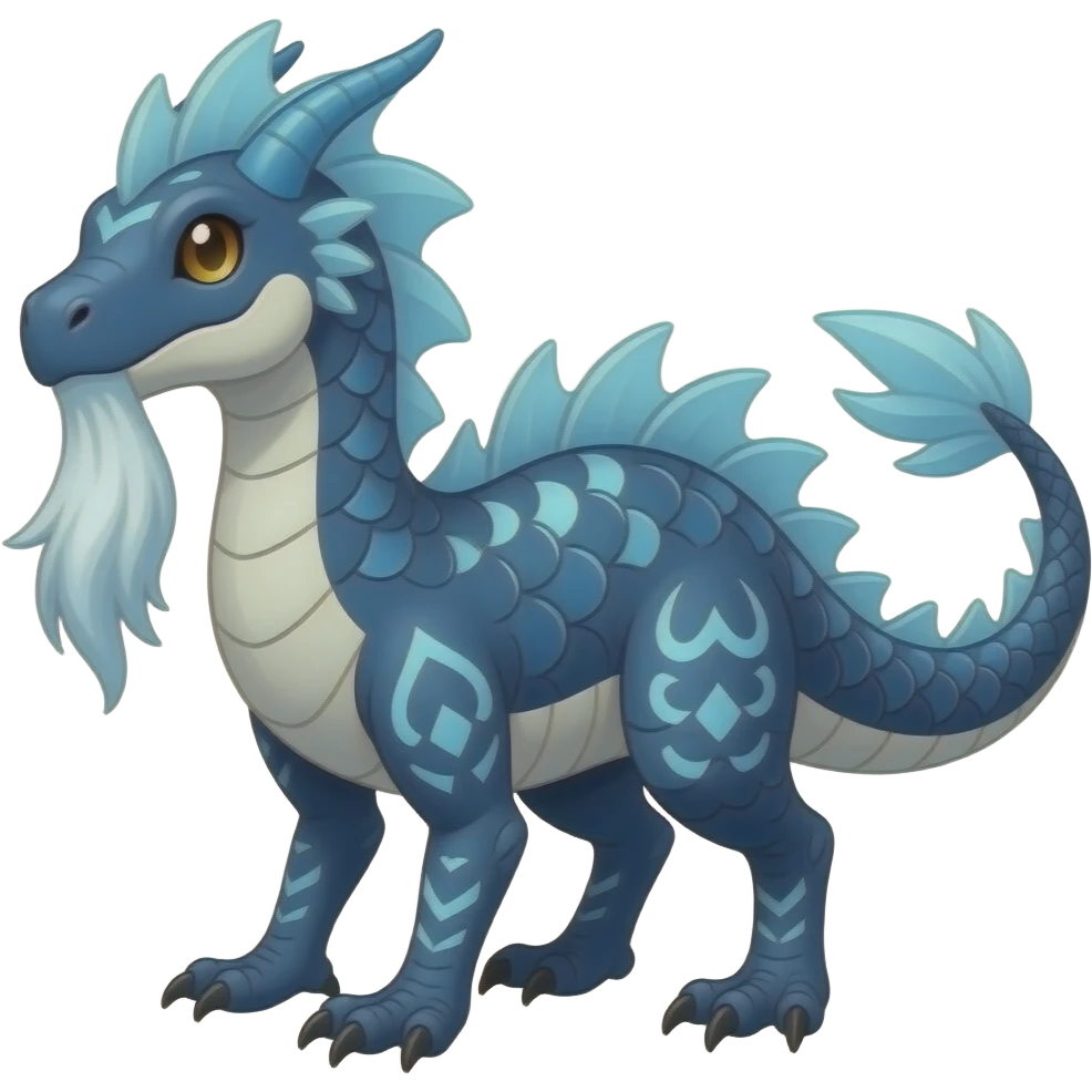 scaly shiny frilled raptorik finned patterned blue tribal-patterned digitigrade quadrupedal Vaporeon-Salandit-Glaceon-hybrid with thick fleshy dragon-whiskers emoji
