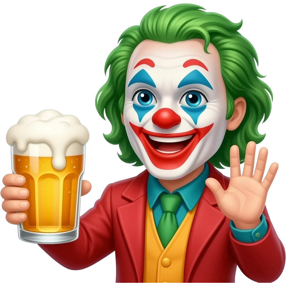 клоун с пивом махает рукой emoji
