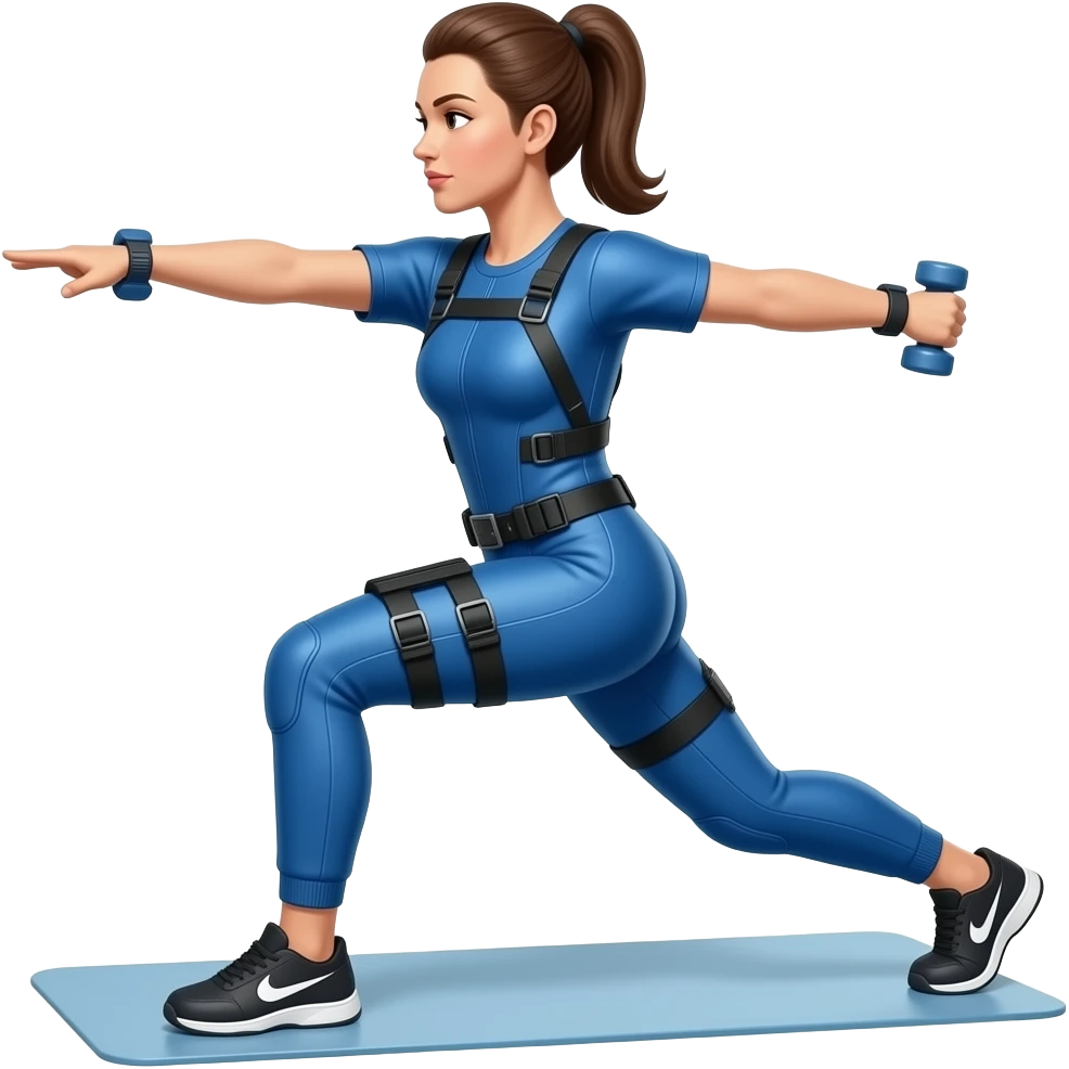 MA PRZEDSTAWIAĆ jEDNĄ KOBIETĘ TRENUJĄCYCH. TRENING W NIEBIESKICH KOMBINEZONACH W STYLU TRENINGU EMS emoji