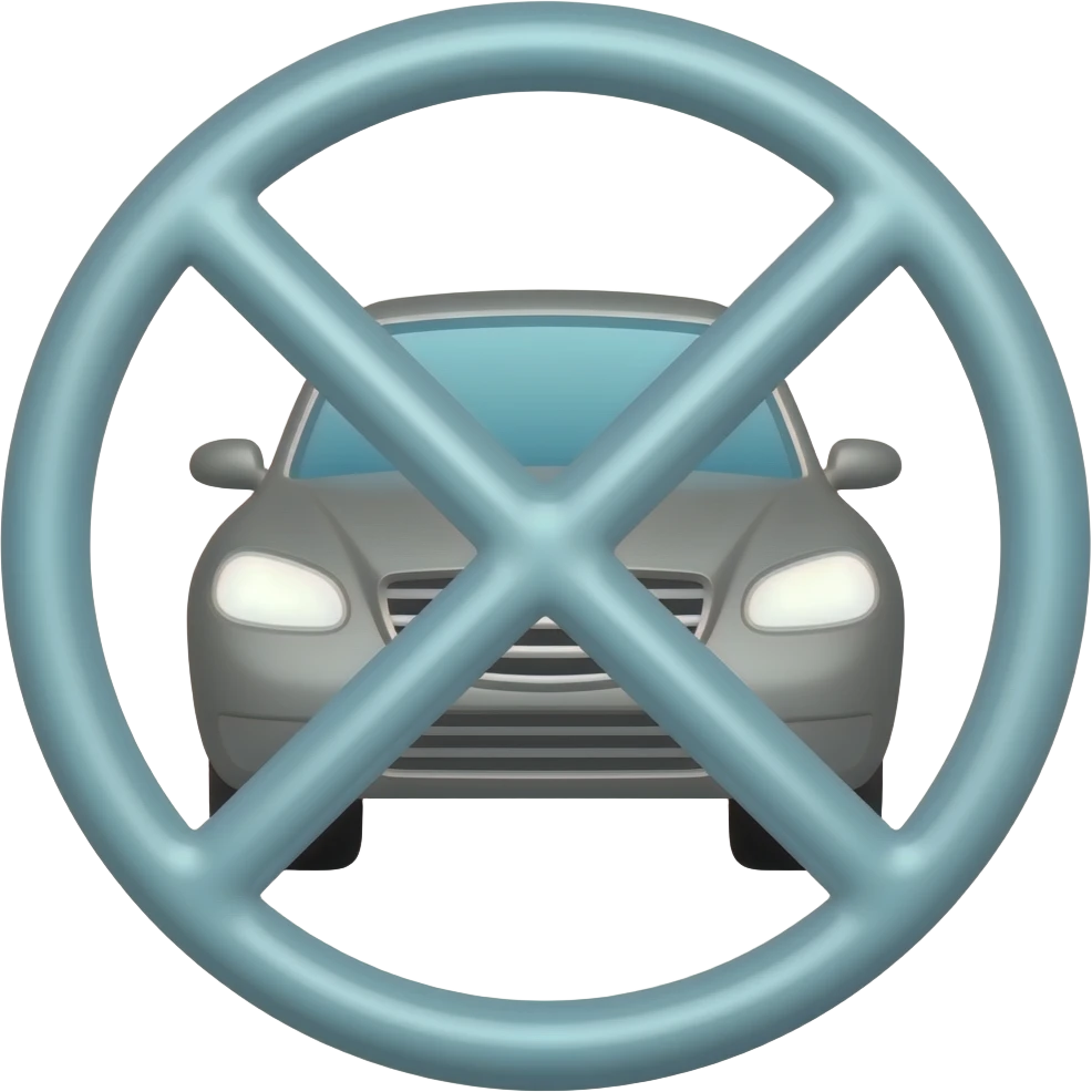 El símbolo de circulo cruzado por una diagonal encima de un auto emoji