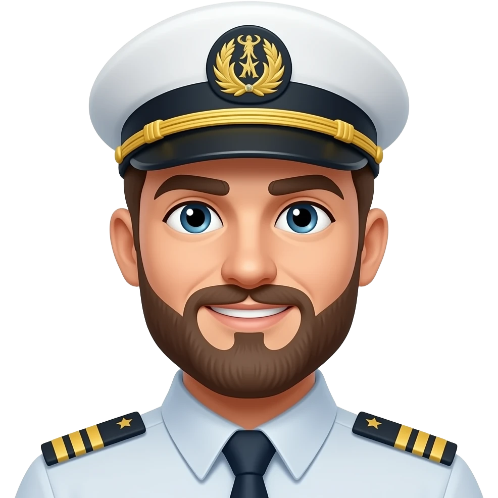fleet captain with beard, talking, white cap emoji