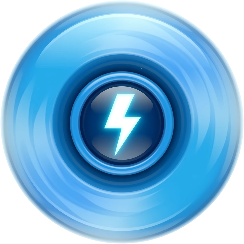 electric blue spinner, lightning core, fast motion blur design emoji