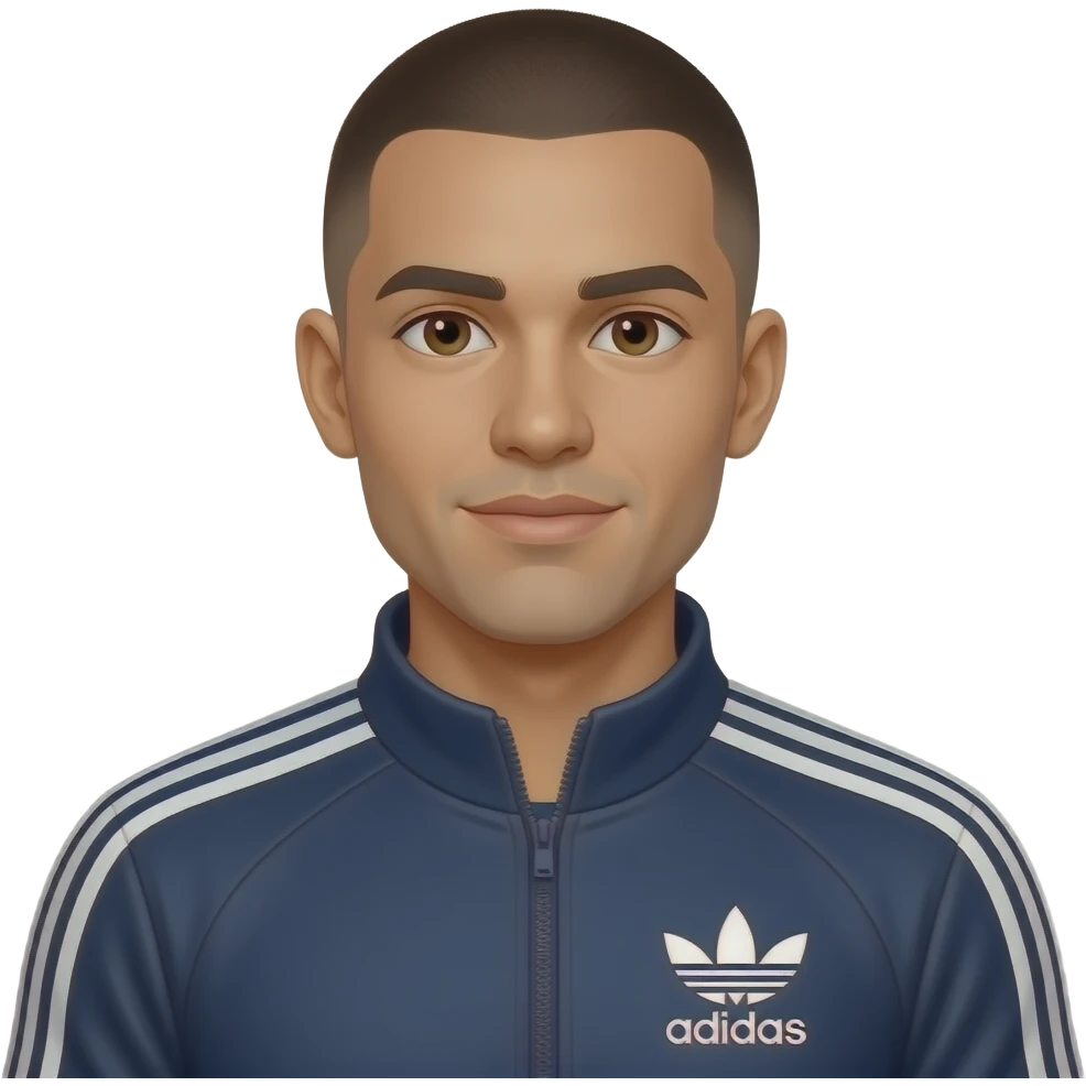 skinny man adidas sporty outfit buzz cut emoji