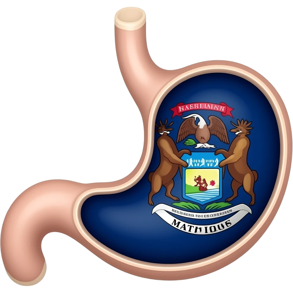 A dissected open stomach 2D render iPhone emoji Of the Michigan state flag emoji