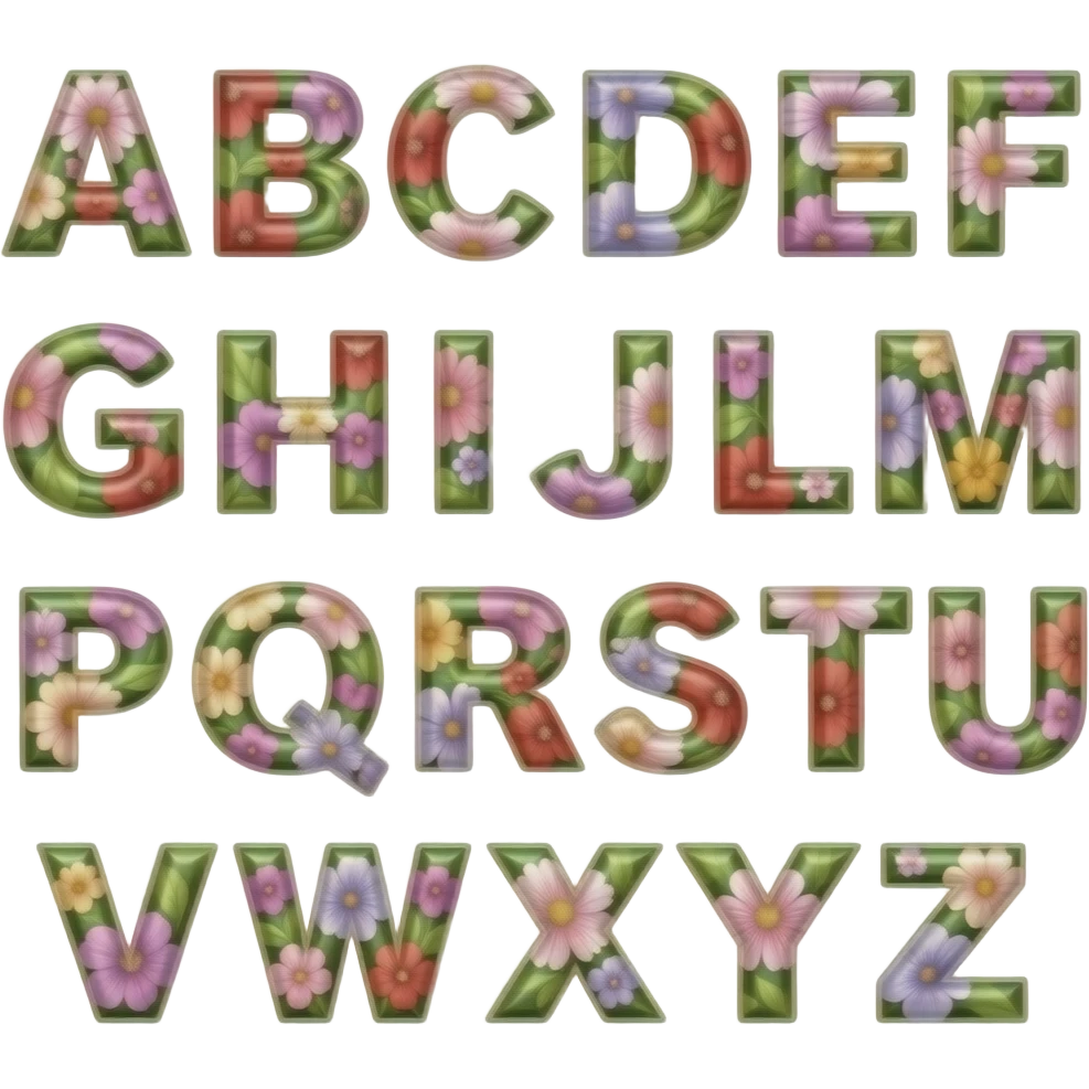 shiny floral all letters a b c d e f g h i j k l m n o p q r s t u v w x y z emoji