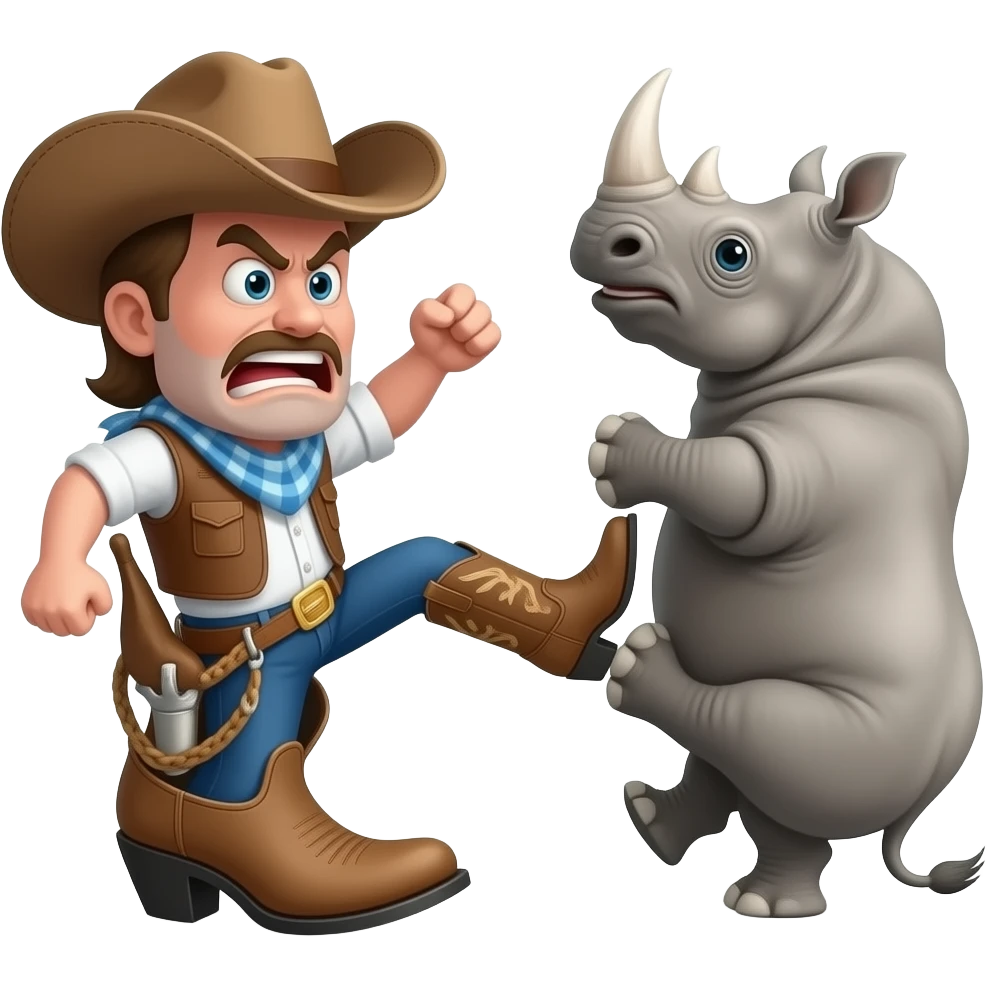 Angry Big texas cowboy boot kicking a rhino emoji