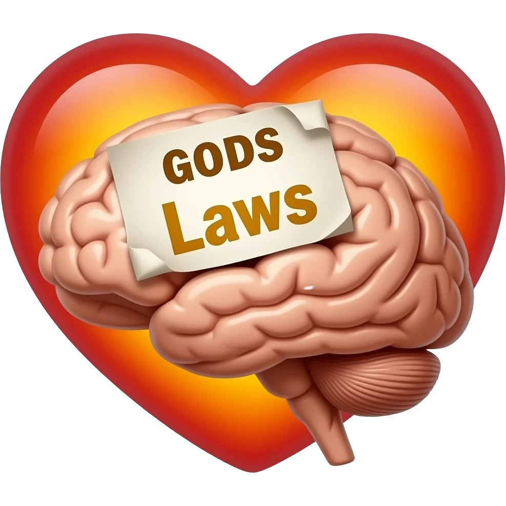 A heart next to A brain with a paper inside that says GODS Laws emoji