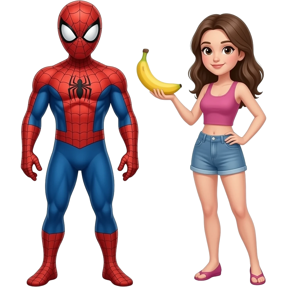 Make spider man with  gyatt full pick with legs make his but big not his stomach I ment his back part make his banana big meaning of banana his  private part give him a girlfriend  make his gf without clothes without her under ware and stuff emoji