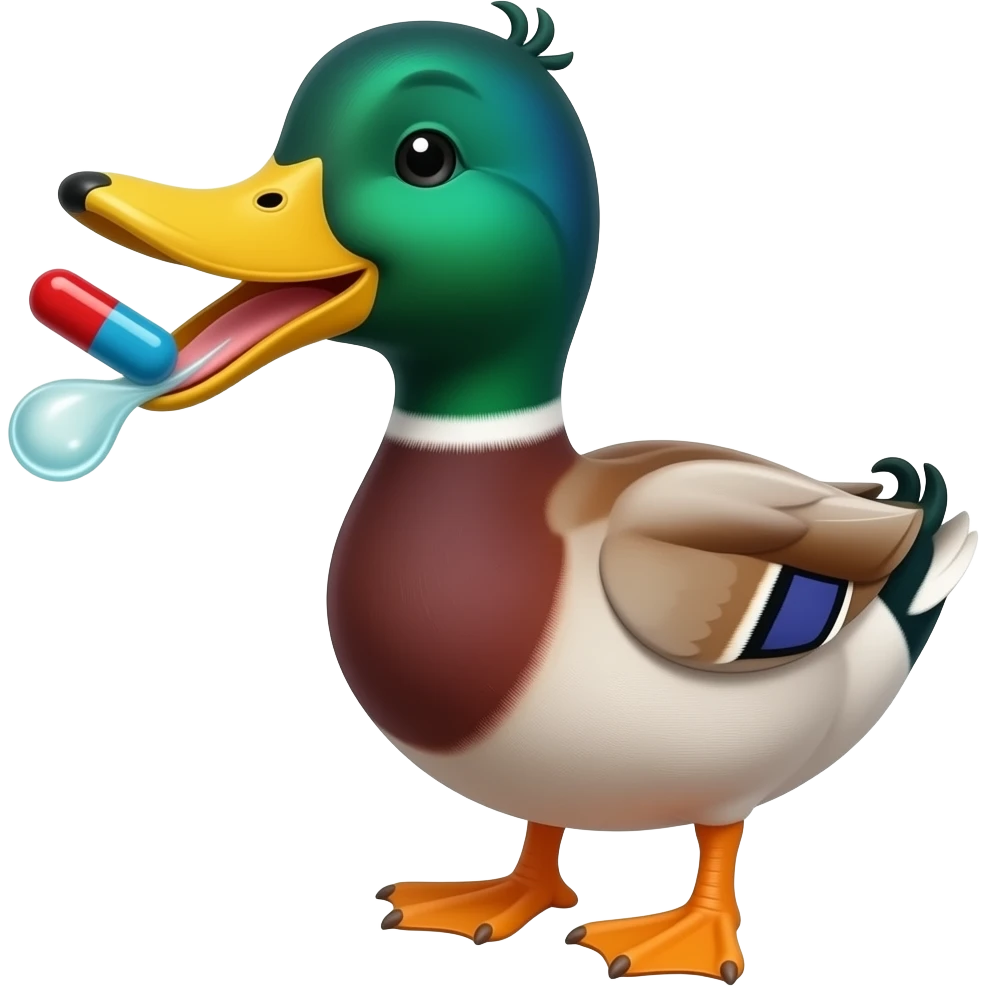 Duck having a capsule emoji
