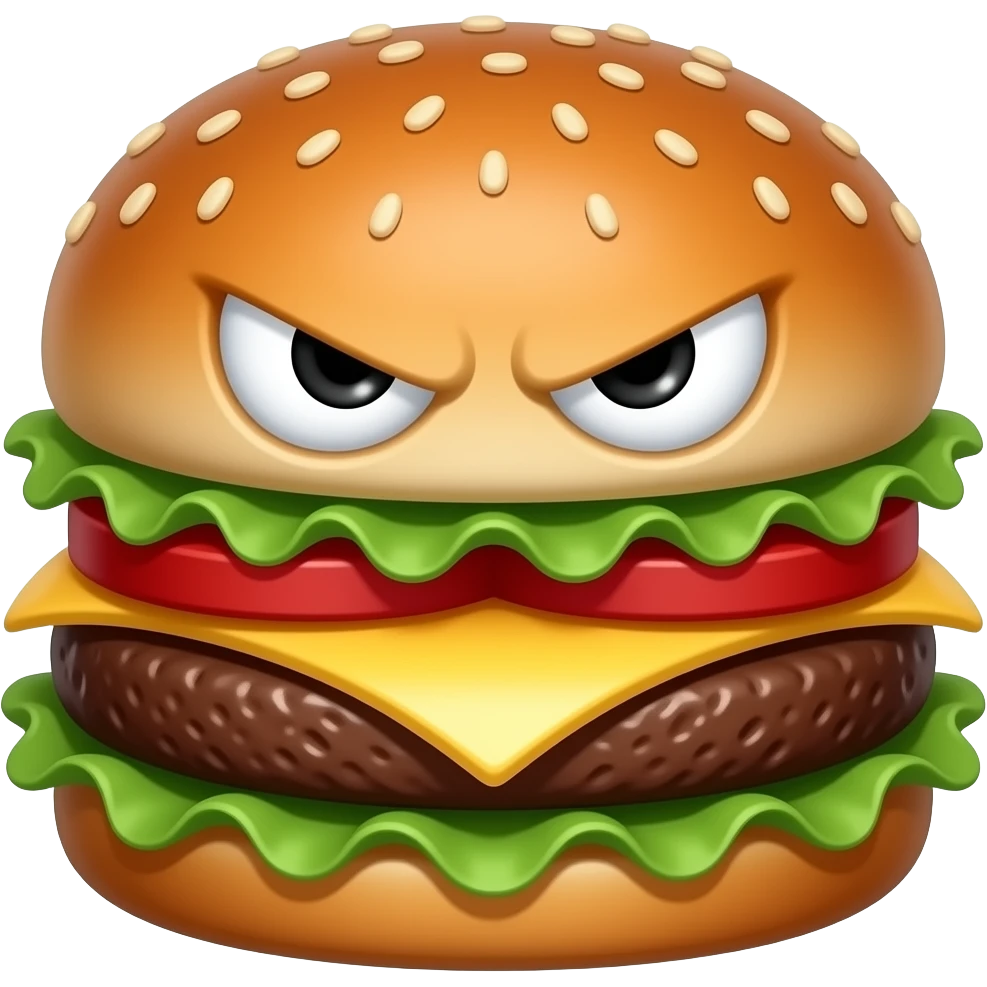angry rotten burger with monster face with eyes emoji