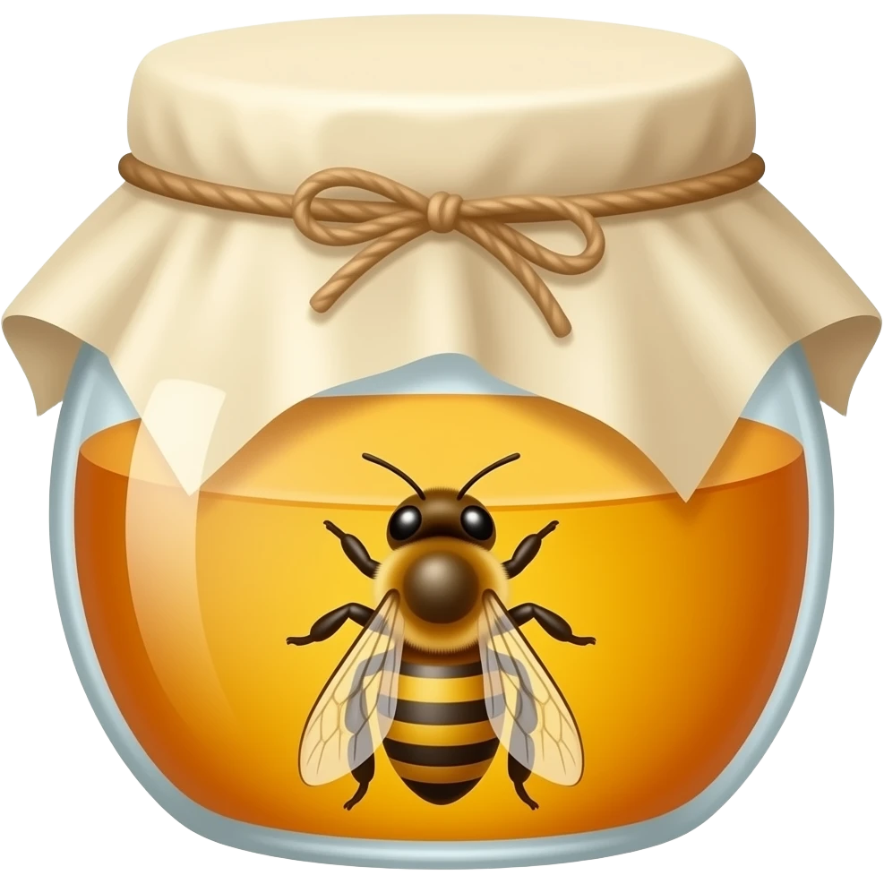 A jar of honey with a plain bottle and a honey bee emoji