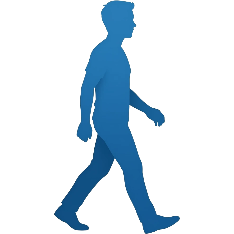 Siluete of person walking right one colour blue no background emoji
