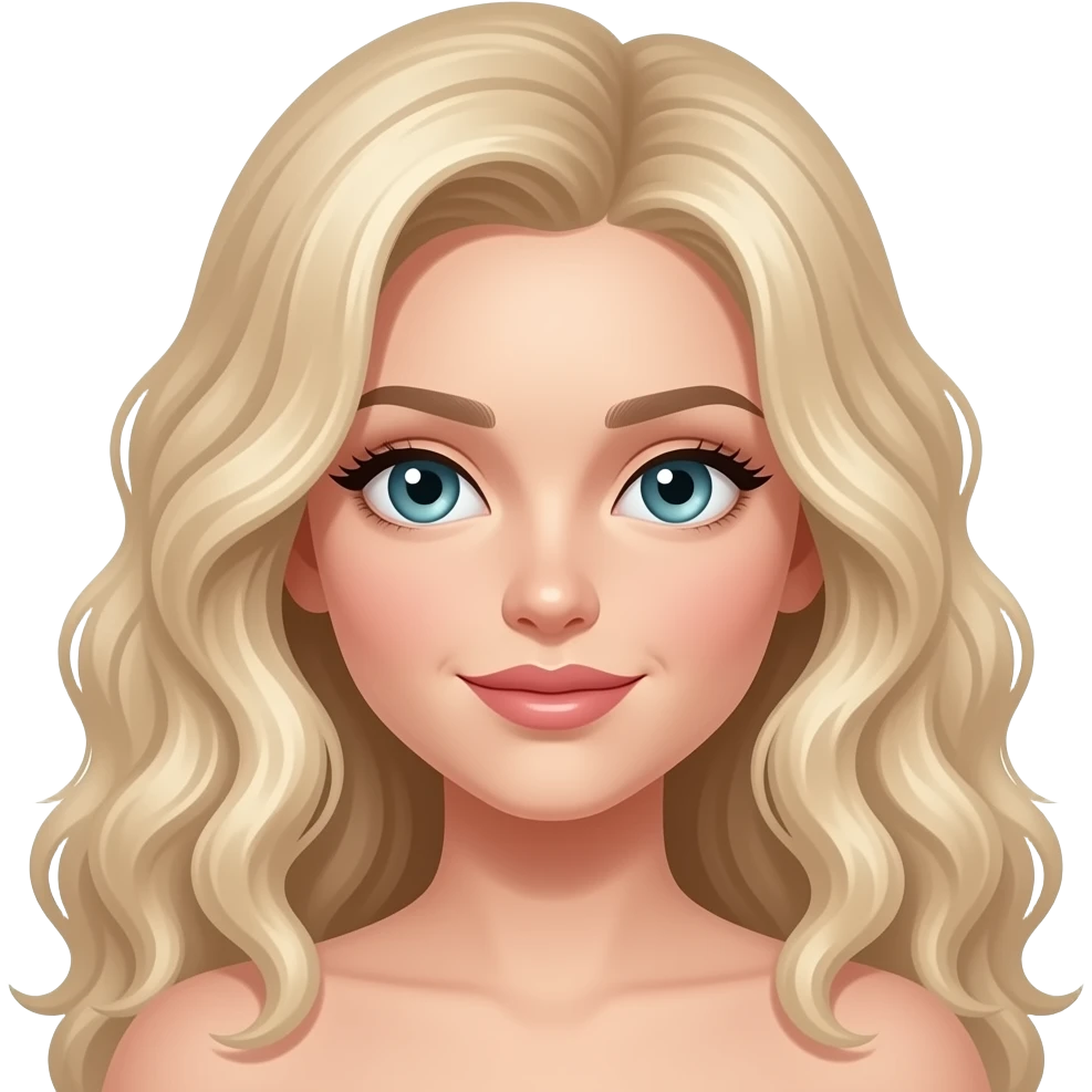 Beautiful long light curl hair blonde with blue- green eyes emoji