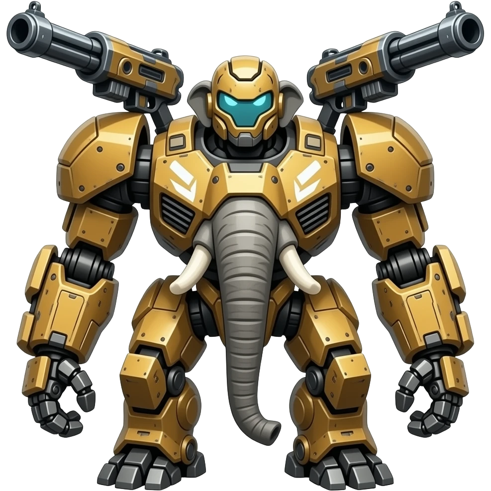 Armored mecha elephant robot killer with  miniguns on its shoulderplates emoji