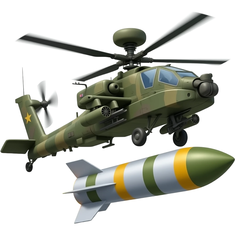 un hélicoptère militaire suivi par un missile emoji