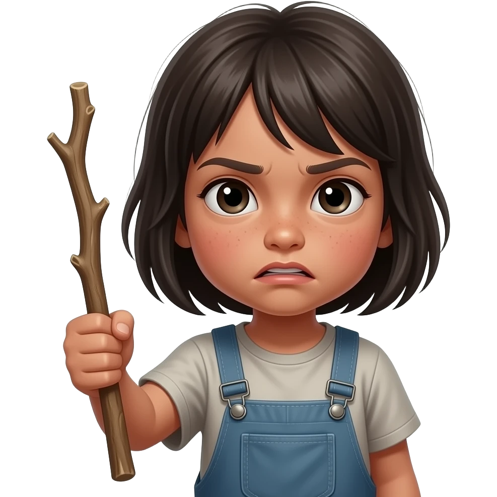 Homeless 4 year old girl with a stick Threatening with a stick, she is very homeless emoji