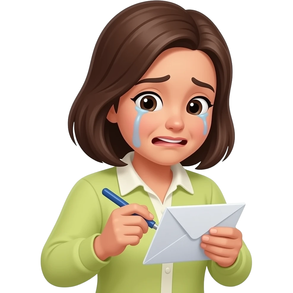 Женщина пишет письмо и плачет emoji
