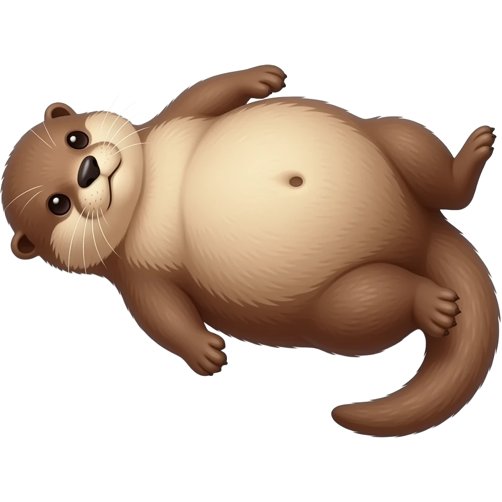 A female Otter is laying sprawled on her back,her Bellybutton booping on a satisfied gut from a hefty meal,Noticing her humongous overfed stomach,she is so stuffed with a heavy food baby,she can not move because her big full Tummy made her too fat. emoji