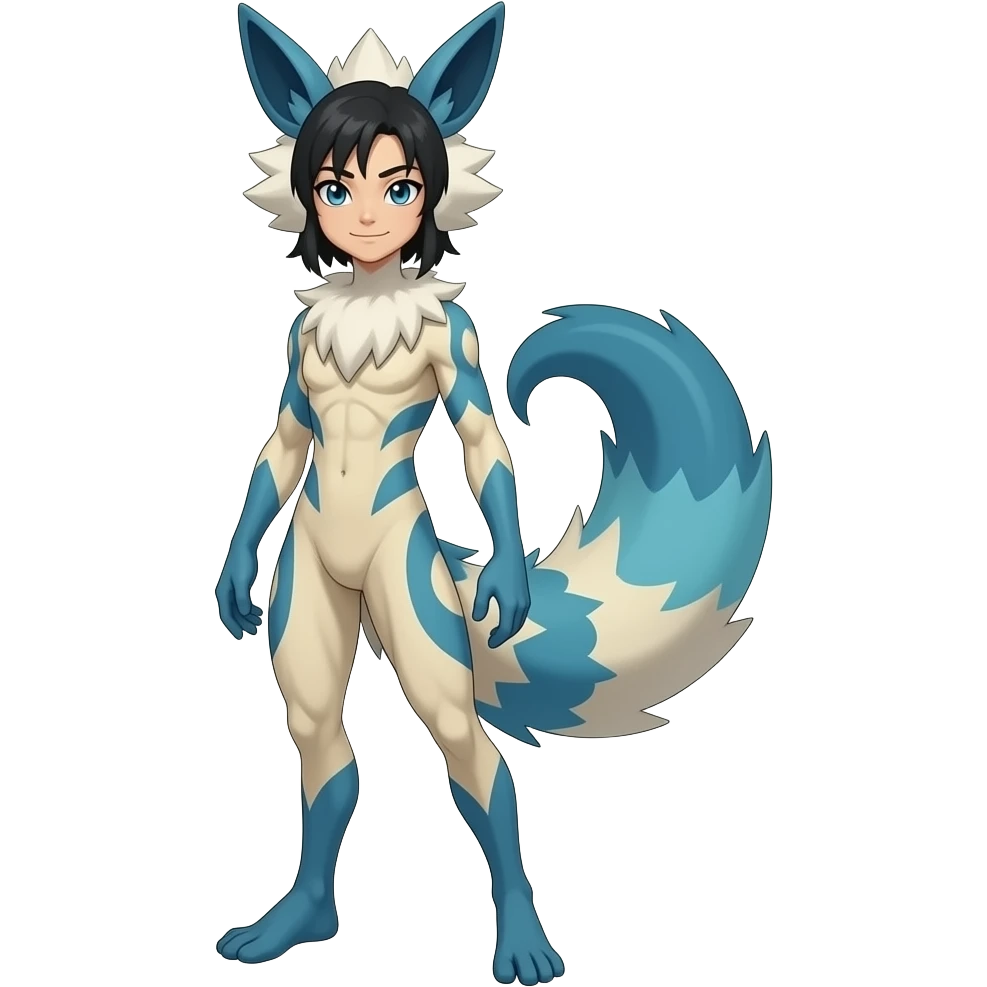 Slim thin lanky scrawny tall elegant oriental feral painted Asian Absol-Litten-Manectric-Jolteon-fusion-hybrid-animal emoji