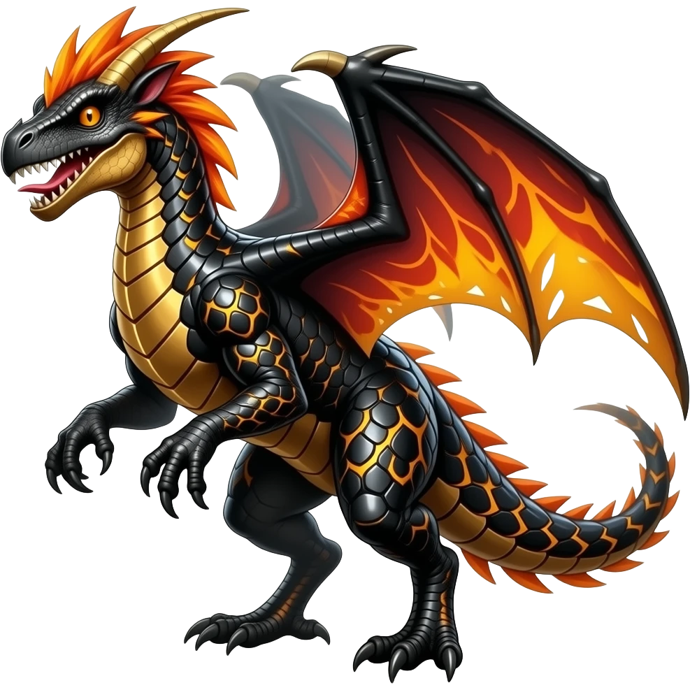 Shiny edgy cool badass gold volcanic Raptorik feathery spicy Furry scaly oily black with neon-markings Salandit-Salamence-Ekans-Seviper-Rapidash-Salazzle-Fakemon-hybrid emoji