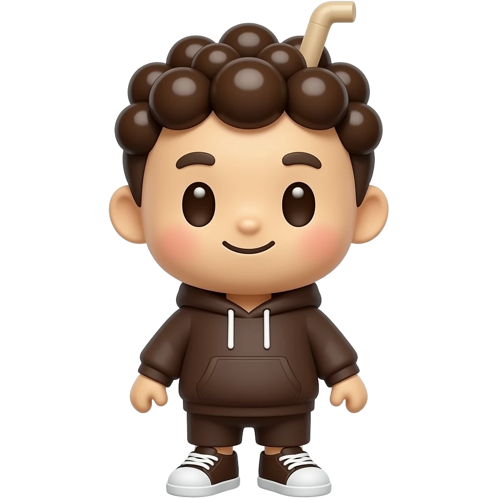 3D vector emoji of a cute tan boba tea mascot with a big head and a ...