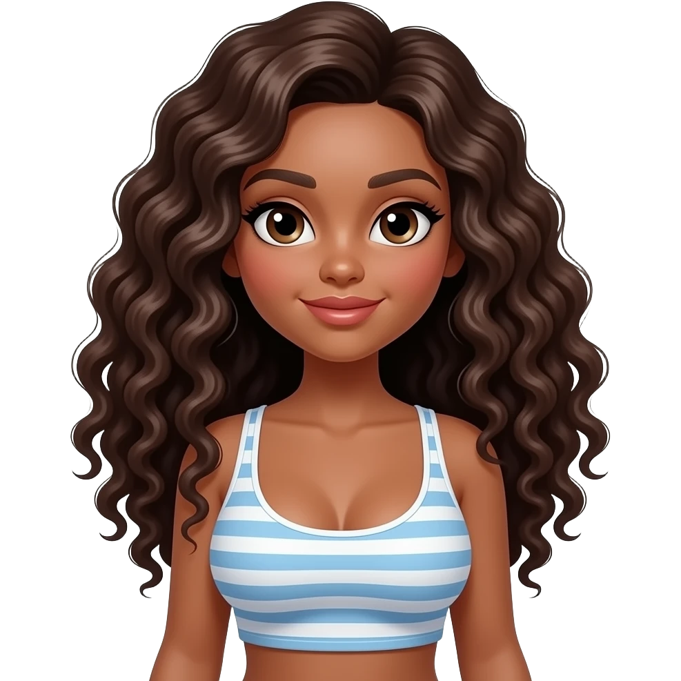 Darker Mixed girl long curly hair big boobs in a crop top emoji