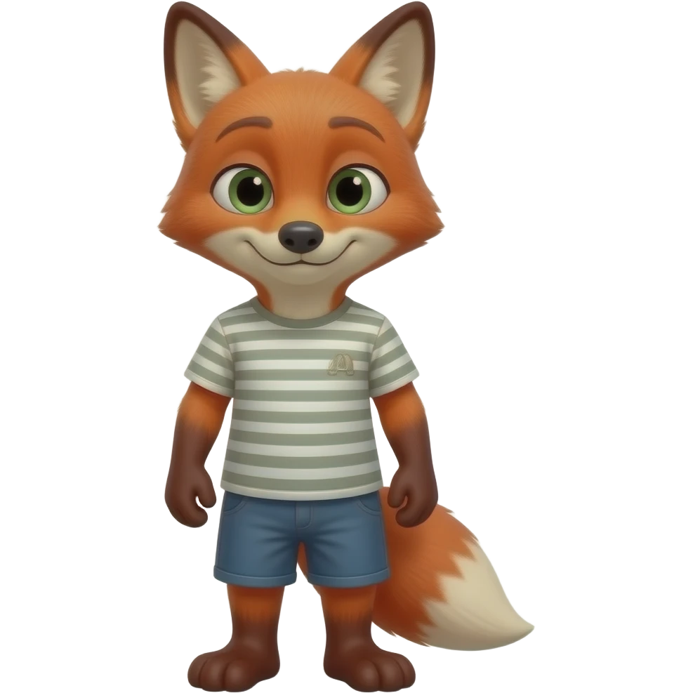 A humanoid fox wearing a tee shirt and shorts emoji