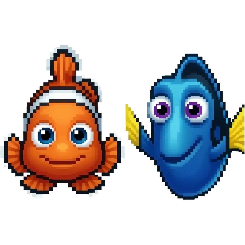 Pixelated Nemo and dory emoji