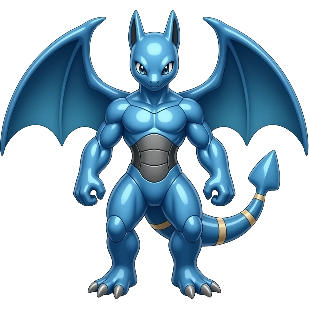 Shiny Blue Smooth Glossy Soft Salamence-Greninja-Inteleon-Scizor-Greninja-Genesect-Bisharp-Pokémon-Fusion, full body emoji