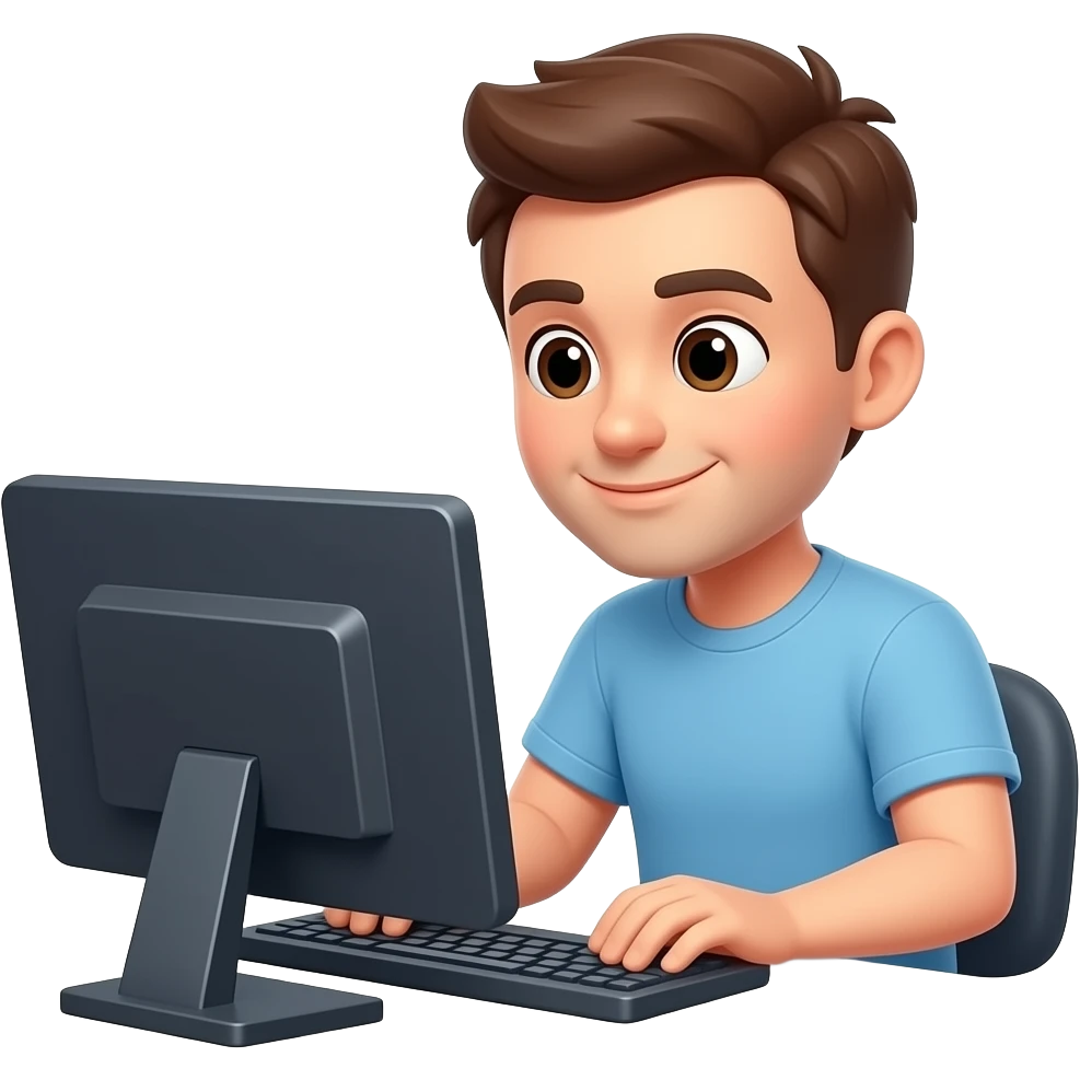 a guy working on computer emoji