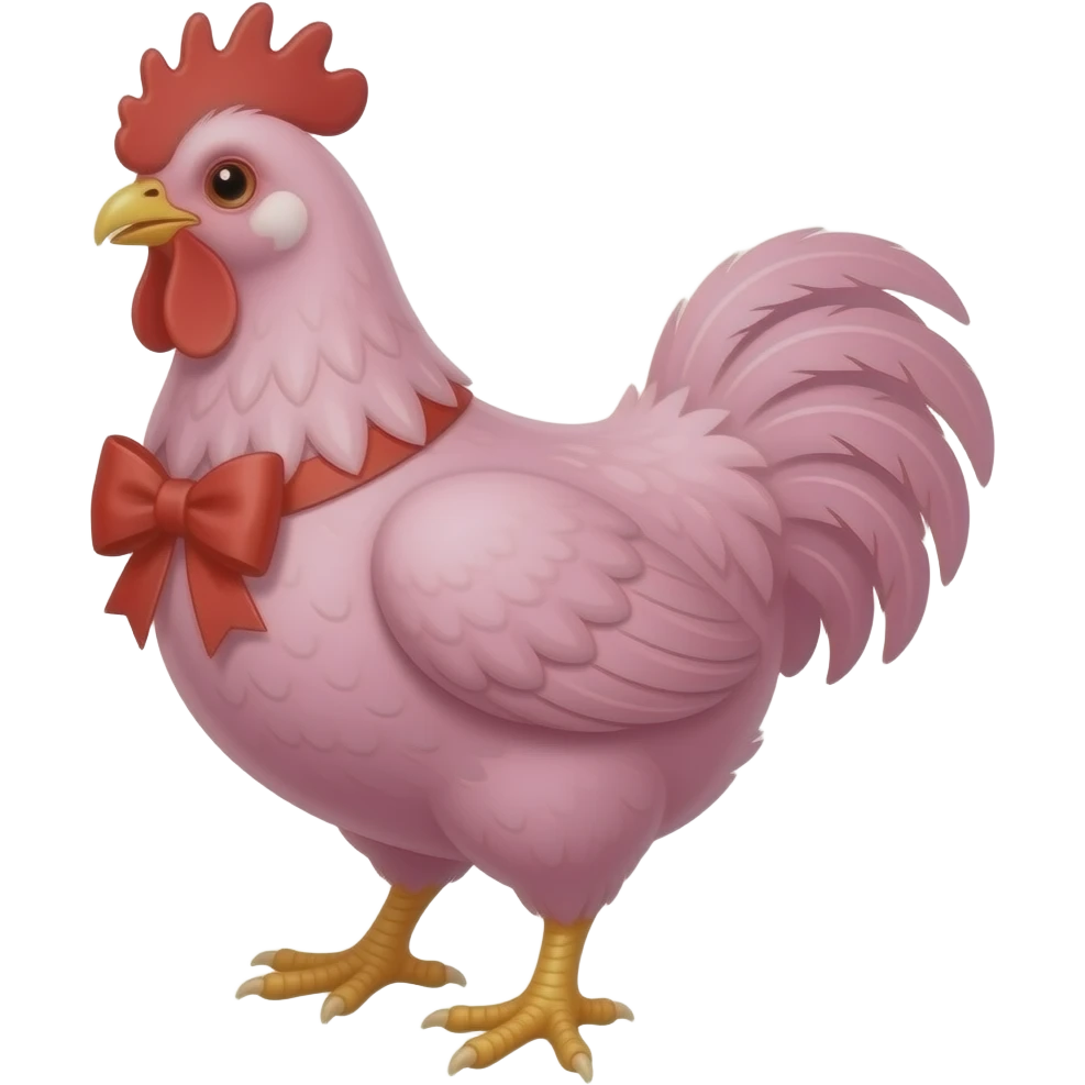 Pero has el pollo de color rosa y los moños de color rojo emoji