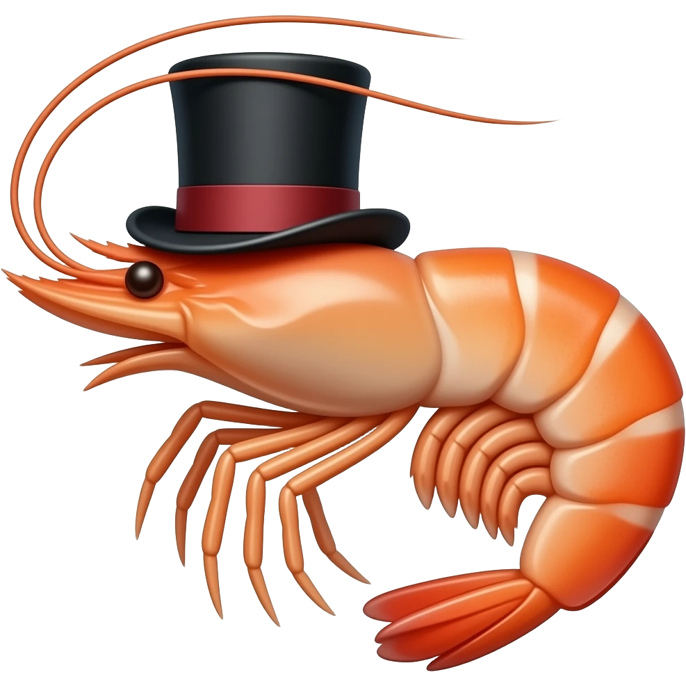 a shrimp with a tophat emoji