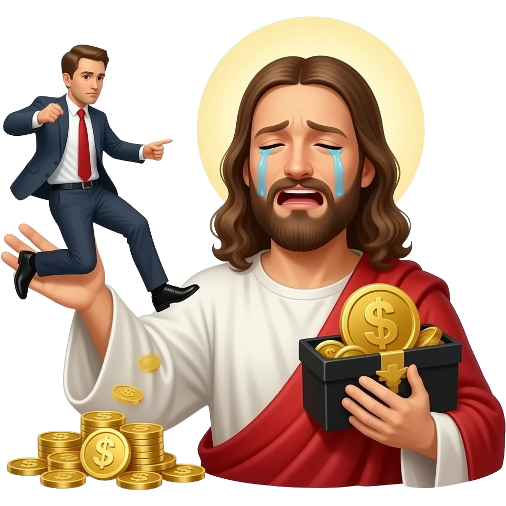 Jesus throwing a crying rich ceo into hell emoji
