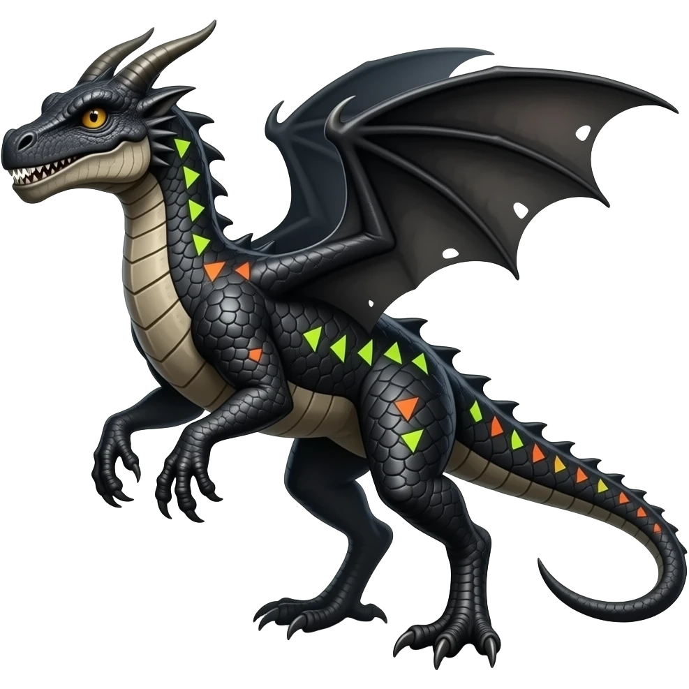 Cool edgy horned black-scaled with neon-colored triangular stripe markings draconic raptorik digitigrade bipedal futuristic fantasy-Cyberpunk- emoji