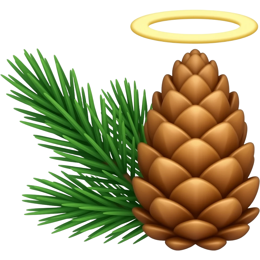 pine needles and a phallic pine cone with a holy halo ring emoji