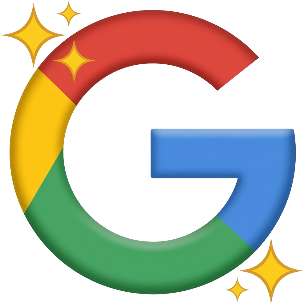 Google logo with sparkle icon in top bottom corner emoji