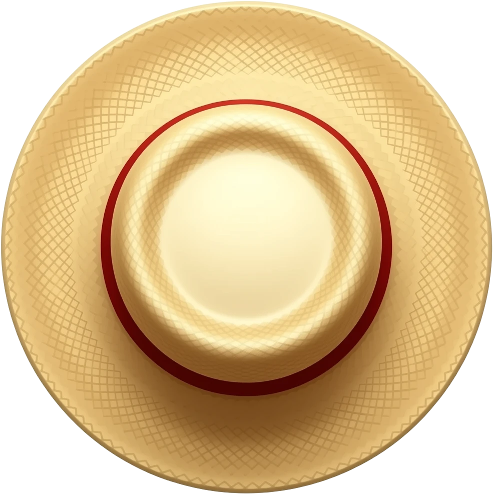 A red band strawhat with perfect Circle on boundary no curved emoji