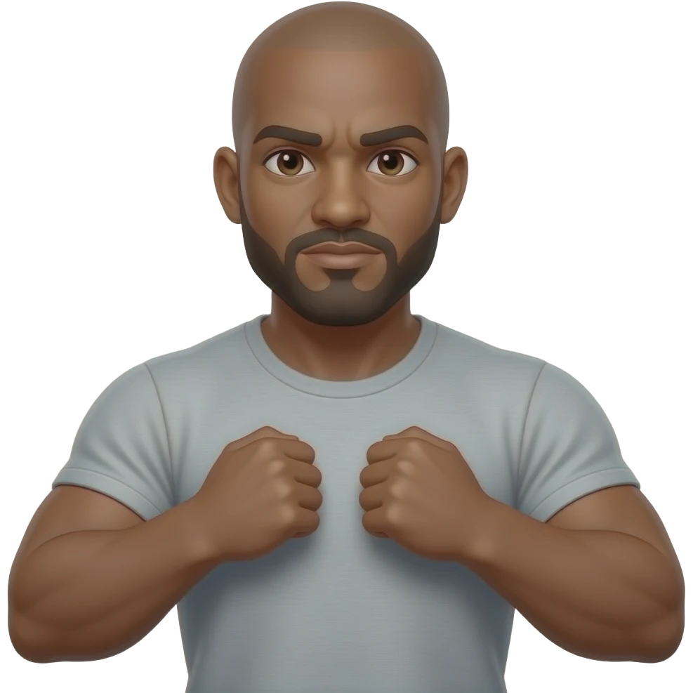 Create an muscular light skinned bald black guy with beard and mustache doing the shrug like this 🤷🏽 emoji