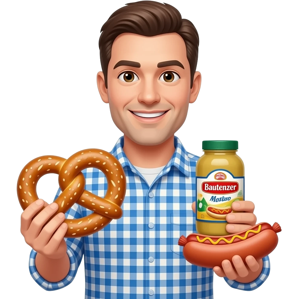 mann mit brezeln und bautzner senf und bratwurst emoji