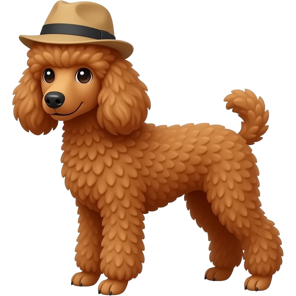 Red standard poodle with a hat emoji