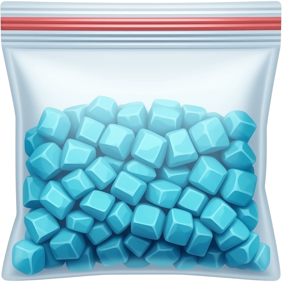 ziplock bag with crushed blue rock candy inside emoji