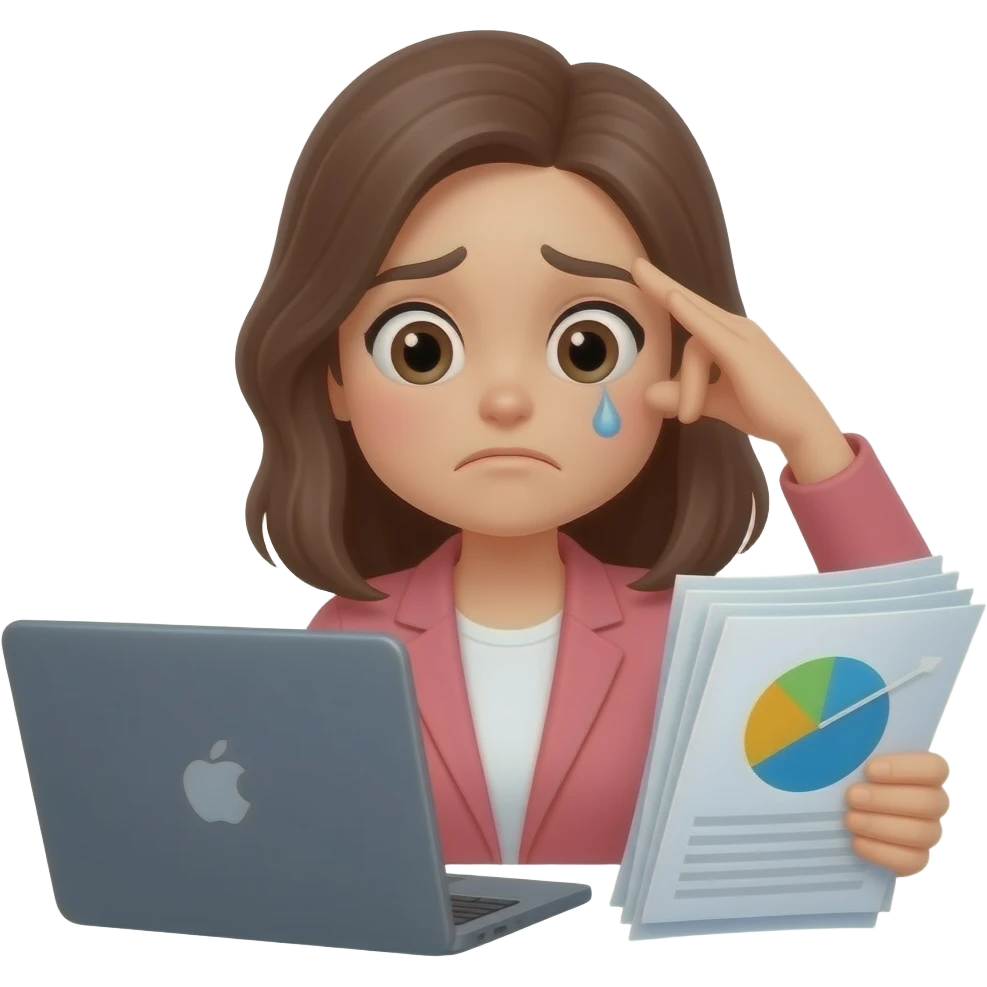 женщина работает с таблицами и трудностями emoji
