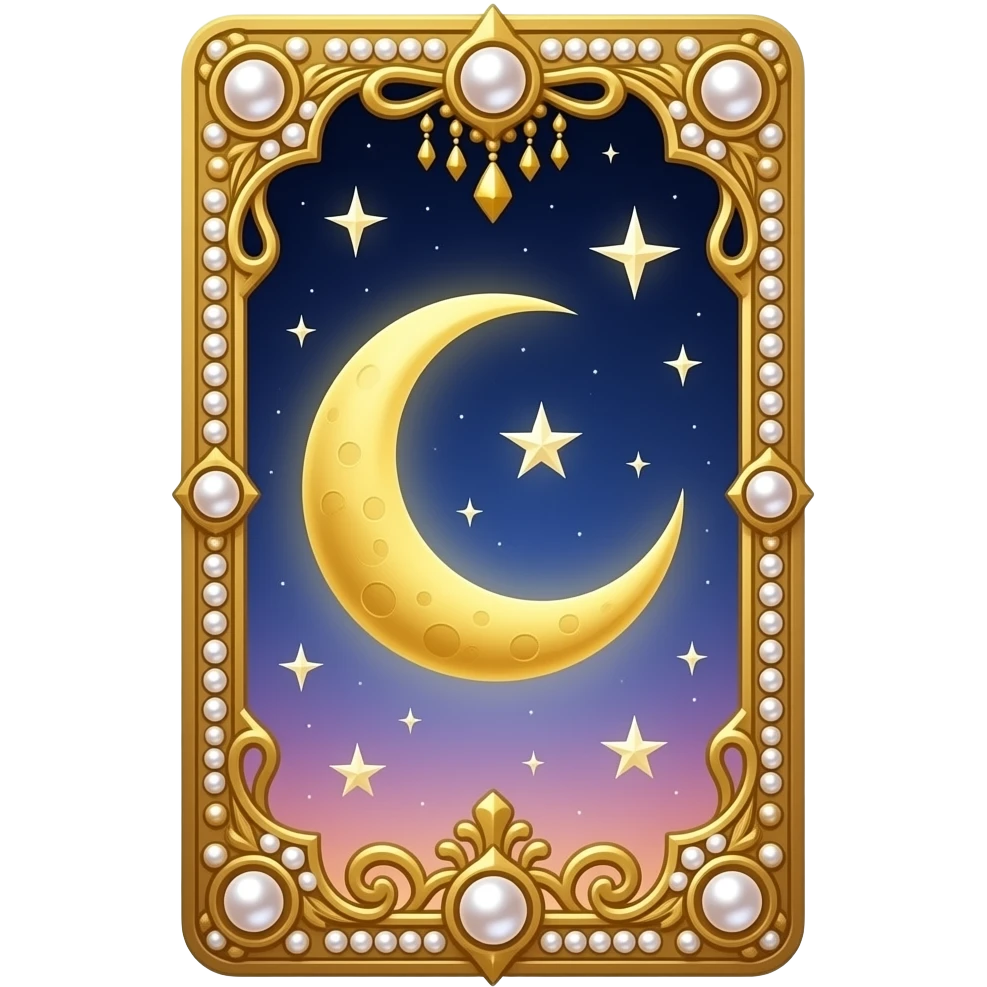 Tarot card, moon, gold and pearls embellishments, very decorated, gradient accents. emoji