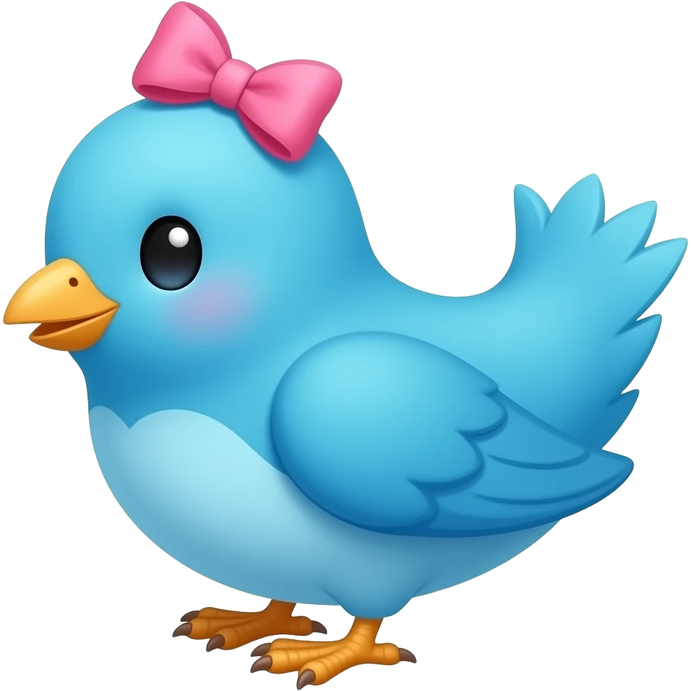 A blue bird on Twitter with a pink bow on its head emoji
