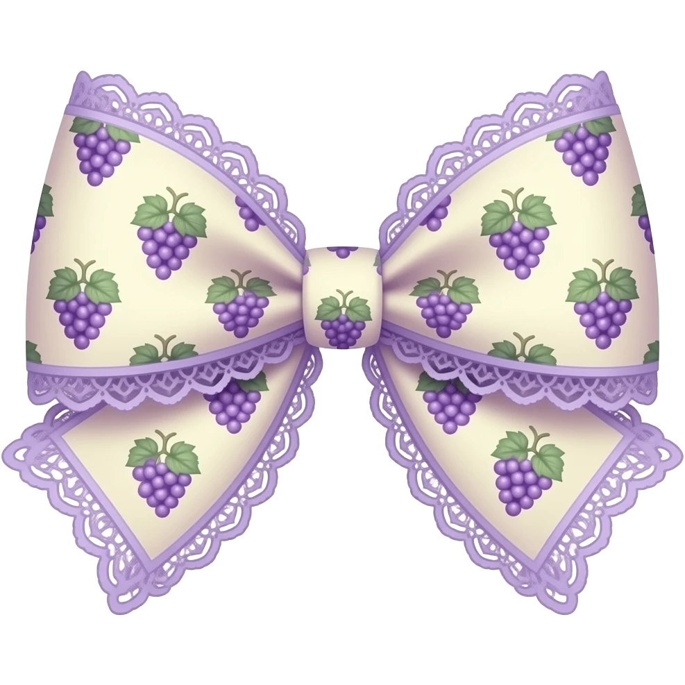 light purple and ligth yellow with grape pattern on bow lace coquette bow emoji
